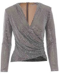 Self-Portrait - Rhinestone Mesh Long Sleeves Top - Lyst
