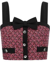 Alessandra Rich - Wool Blend Tweed Top With Micro-Sequin Embroidery And Bow Detail - Lyst