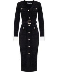 Self-Portrait - Velvet Midi Dress With Jewel Buttons And Belt - Lyst