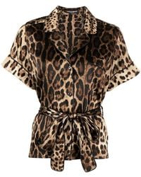 Dolce & Gabbana - Silk-Blend Leopard-Print Tie-Waist Shirt - Lyst