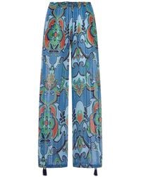 Etro - Printed Silk Blend Trousers With Drawstring - Lyst