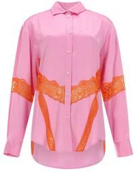 MSGM - Shirt With Lace Inserts - Lyst