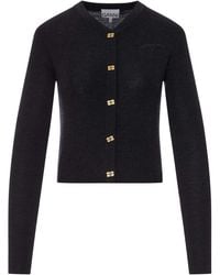 Ganni - Wool Cardigan With Embroidered Logo - Lyst