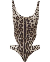 Dolce & Gabbana - Leopard Print One-piece Swimsuit With Cut-out - Lyst