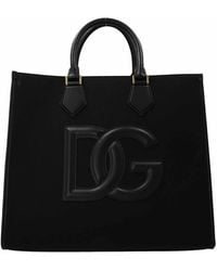 Dolce & Gabbana - Canvas Tote With Leather Logo - Lyst