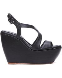 Paloma Barceló - Wedge Leather Sandals With Buckled Closure - Lyst