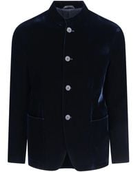 Giorgio Armani - Velvet Mandarin-Collar Blazer - Lyst