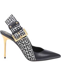 Balmain - Slingbacks In Monogram Leather And Canvas - Lyst
