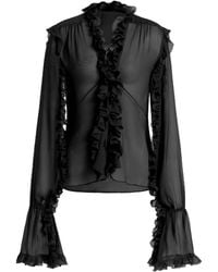 Alberta Ferretti - Silk Creponne Blouse With Ruffles - Lyst