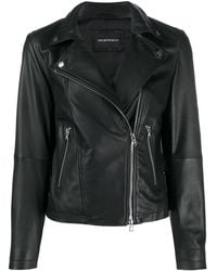 Emporio Armani - Leather Zipped Biker Jacket - Lyst