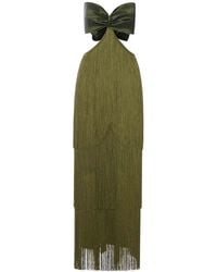 Bless - Long Dress With Fringes And Satin Bow - Lyst