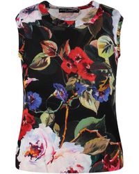 Dolce & Gabbana - Silk Tank Top With Rose Garden Print - Lyst