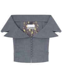 Ganni - Button-Up Top With Bardot Neckline - Lyst