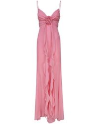 Blumarine - Long Silk Dress With Draping - Lyst