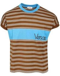 Versace - Striped Cotton T-Shirt With Inlay - Lyst