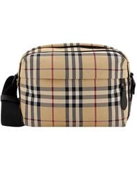 Burberry - Nylon Shoulder Bag With Check Motif - Lyst