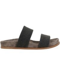 Brunello Cucinelli - Slide Suede Sandal With Monile - Lyst