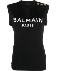 Balmain - Button Shoulder Logo T-shirt - Lyst