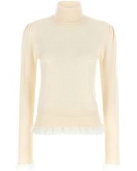 Ganni - Turtleneck Sweater With Lace Trim - Lyst