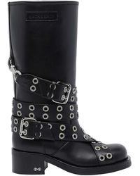 Mach & Mach - Buckle Belt Vintage Leather Combat Boots - Lyst
