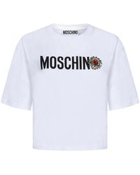 Moschino - Cotton Cropped T-shirt With Logo Print - Lyst