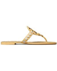 Tory Burch - Studded Miller Leather Flat Sandals - Lyst