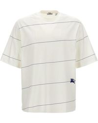 Burberry - Logo Embroidery Striped T-shirt - Lyst
