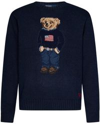 Polo Ralph Lauren - Navy Cotton And Linen Knit Sweater - Lyst