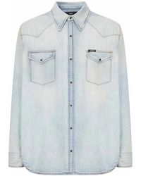 Amiri - Washed Denim Western Shirt With Metal Buttons - Lyst