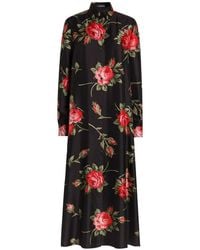 Dolce & Gabbana - Rose Bouquet-Print Long Twill Dress - Lyst