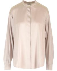 forte_forte - Stretch Heavy Satin Silk Collar Shirt Perla - Lyst