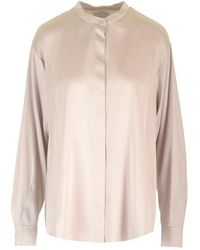 forte_forte - Stretch Heavy Satin Silk Collar Shirt Perla - Lyst