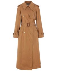 Chloé - Cotton Gabardine Belted Long Trench Coat - Lyst