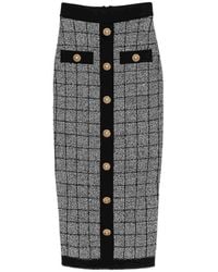Balmain - Checked Tweed High-Rise Midi Pencil Skirt - Lyst