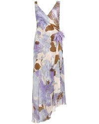 Clips - Long Viscose Dress With Wisteria Floral Print - Lyst