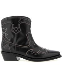 Ganni - 'Low Shaft Embroidered Western' Ankle Boots - Lyst