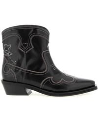 Ganni - Low Shaft Embroidered Western Ankle Boots - Lyst