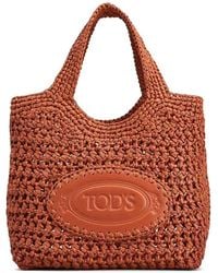 Tod's - Raffia And Leather Mini Shopping Bag - Lyst