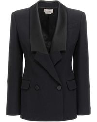 Alexander McQueen - Double-breasted Blazer With Satin Details - Lyst