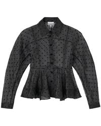 Ganni - Flocked Organza Peplum Shirt - Lyst