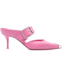 McQueen - Punk Buckled Leather Mules - Lyst