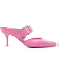 McQueen - Punk Buckled Leather Mules - Lyst