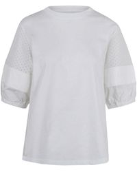 Moncler - T-Shirt With Sleeves And San Gallo Lace - Lyst