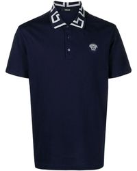 Versace - Navy Pique' Logo Polo Shirt - Lyst