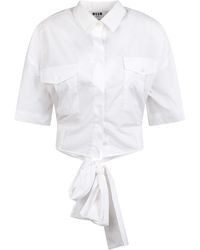 MSGM - Short Sleeve Crop Shirt With Bow - Lyst
