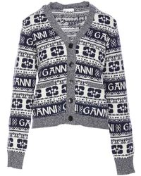 Ganni - Logo Wool Mix Cardigan - Lyst