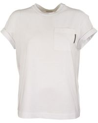Brunello Cucinelli - Rhinestones Detailed Chest Pocket T-Shirt - Lyst