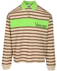 Versace - Striped Cotton Polo Shirt With Inlay - Lyst