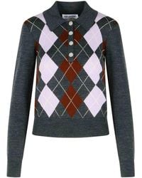 Self-Portrait - Argyle Wool Sweater - Lyst