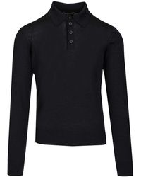 Emporio Armani - Long-Sleeved Wool Polo Shirt - Lyst
